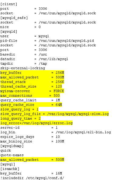 Параметы mysql для feng office